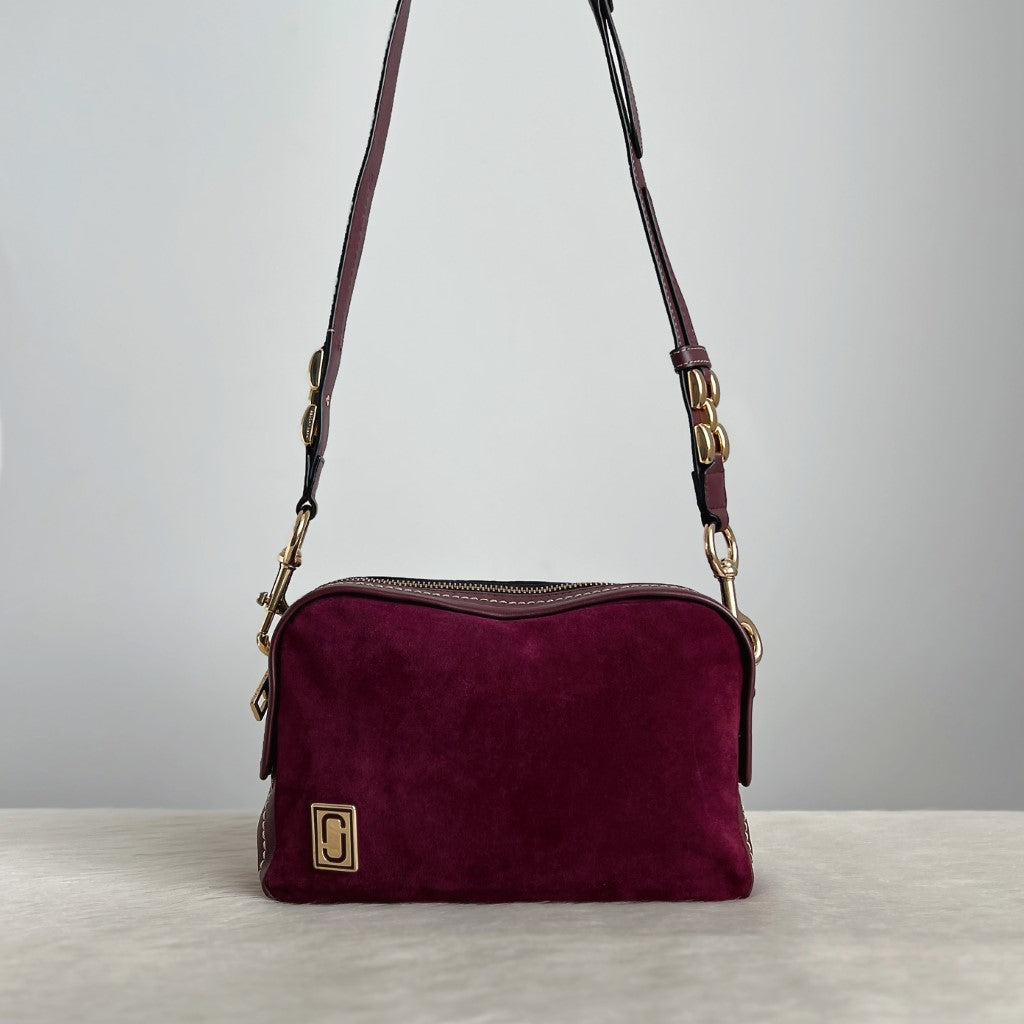 Marc Jacobs Burgundy Leather Suede Patchwork Camera Crossbody Shoulder Bag Excellent