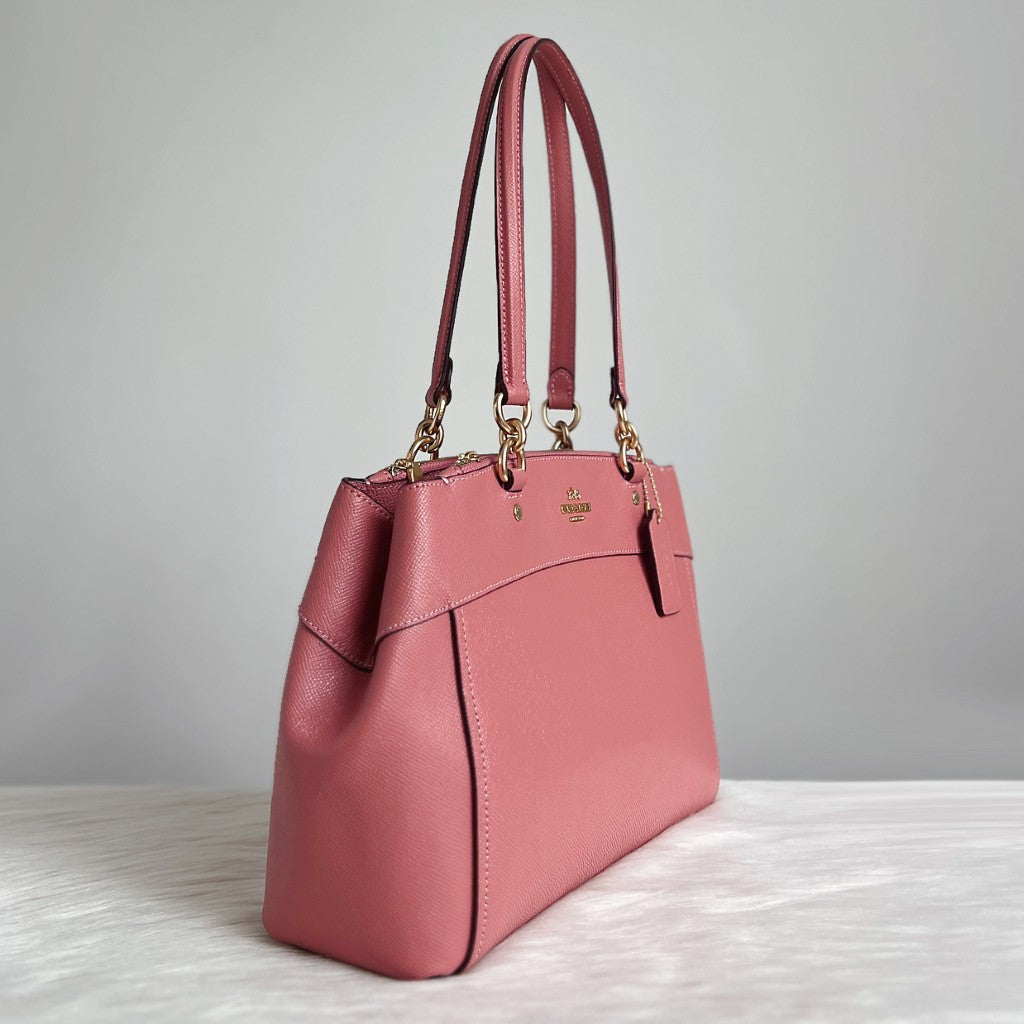 Coach Pink Leather Triple Compartment Career 2 Way Shoulder Bag Like New