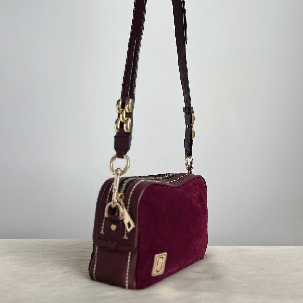 Marc Jacobs Burgundy Leather Suede Patchwork Camera Crossbody Shoulder Bag Excellent