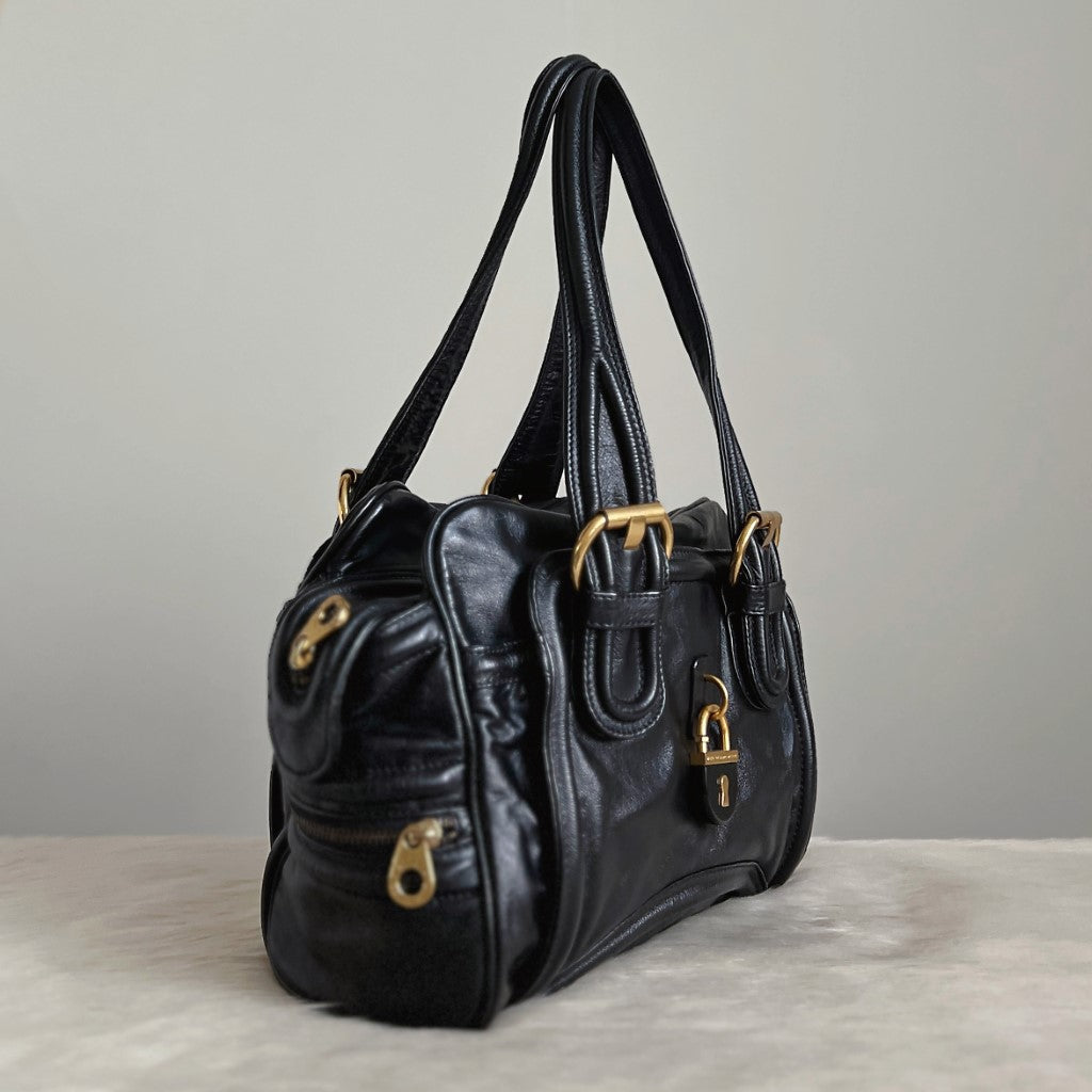 Marc Jacobs Black Leather Padlock Detail Triple Compartment Shoulder Bag Excellent