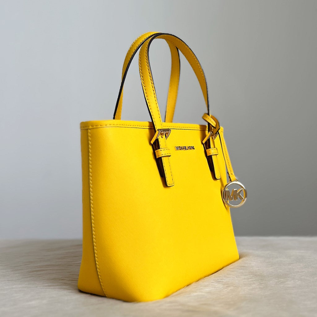 Michael Kors Yellow Saffiano Leather MK Charm 2 Way Shoulder Bag Excellent