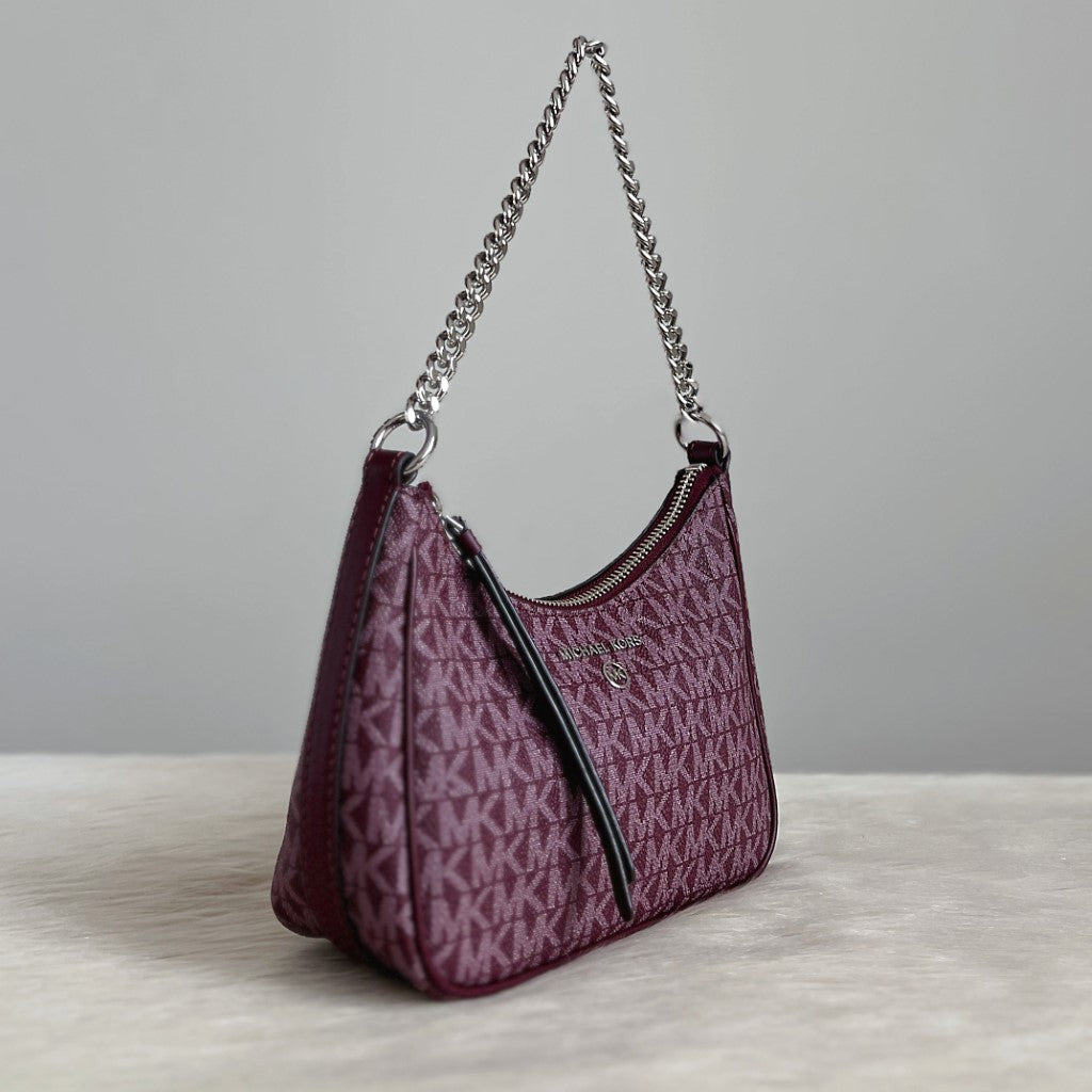 Michael Kors Plum MK Monogram Chain Detail Small Shoulder Bag Like New