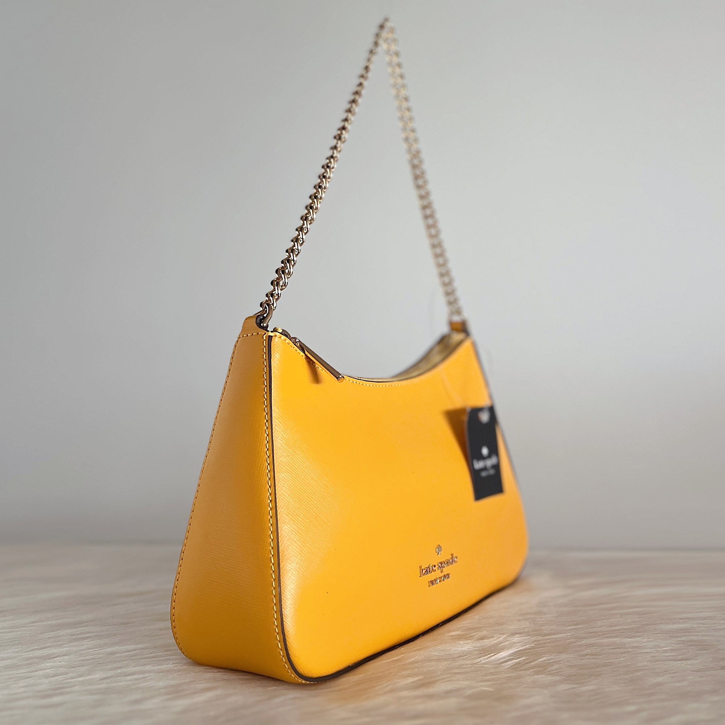 Kate Spade Yellow Leather Front Logo Chain 2 Way Shoulder Bag New with Tags