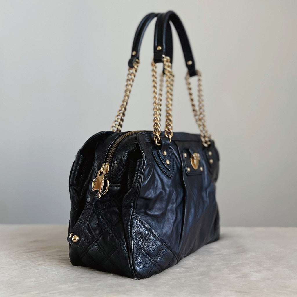 Marc Jacobs Black Leather Chain Detail Triple Compartment Shoulder Bag Excellent