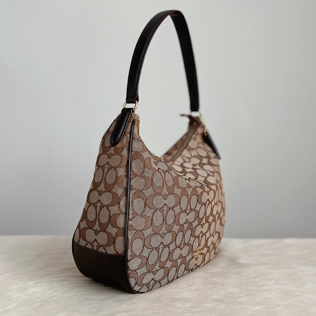 Coach Chocolate Leather Monogram Slouchy Shoulder Bag Excellent
