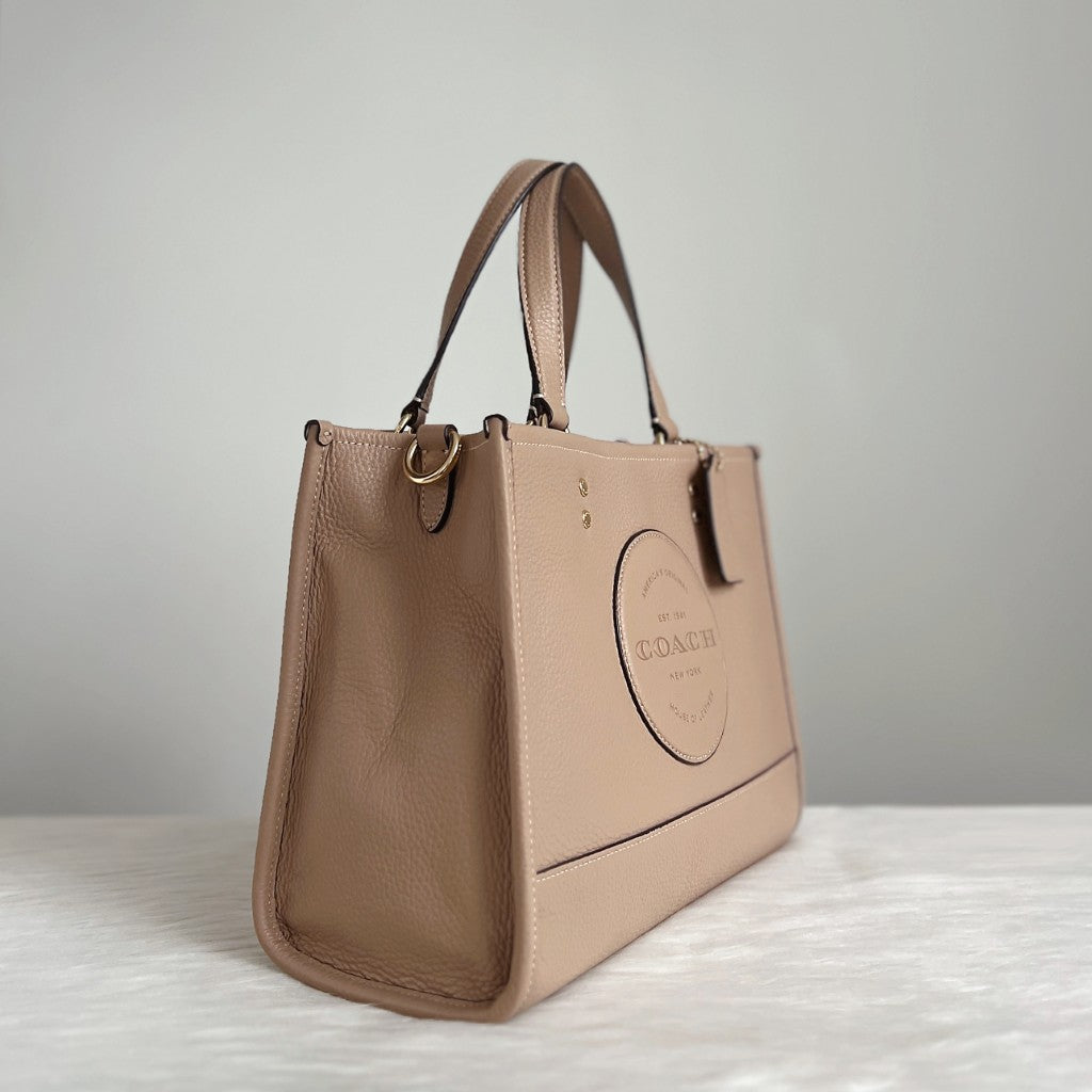 Coach Mocha Leather Front Detail Book Tote 2 Way Shoulder Bag Like New
