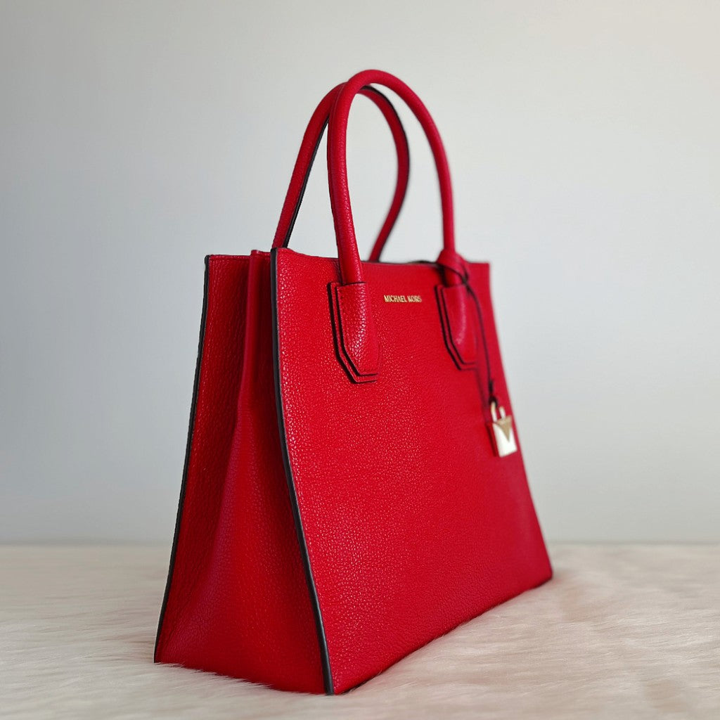 Michael Kors Red Leather Triple Compartment 2 Way Shoulder Bag Like New