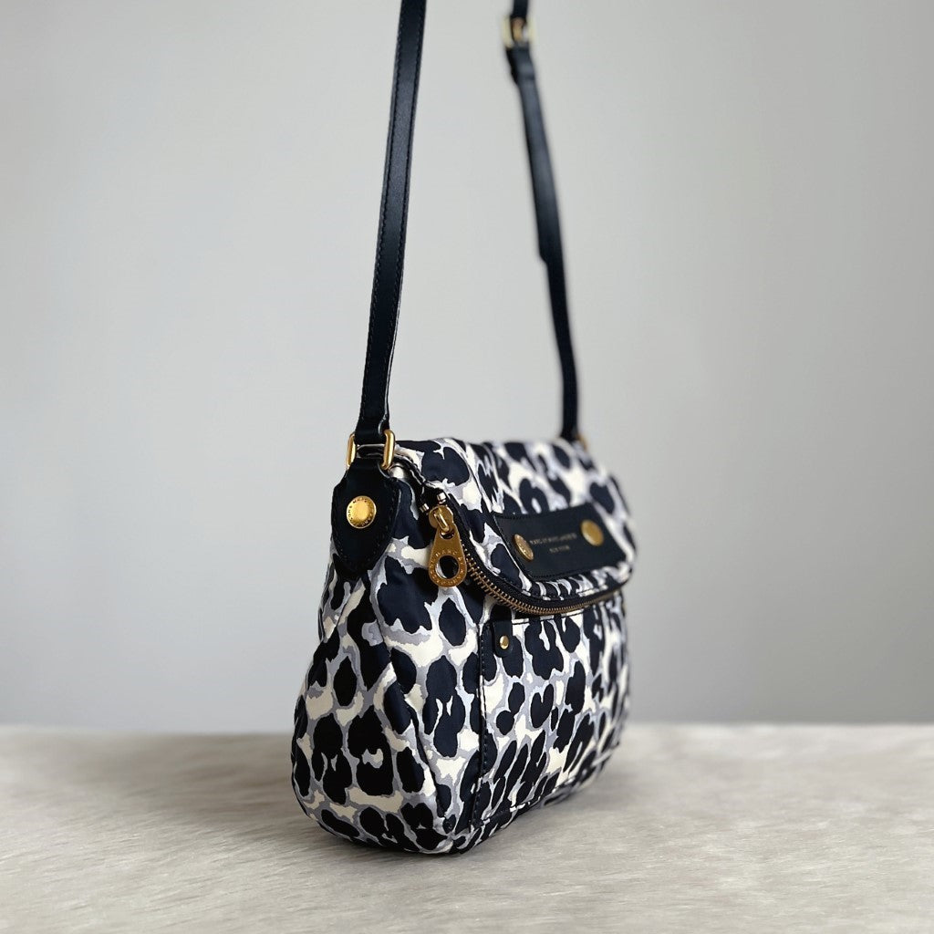Marc Jacobs Black Leather Leopard Crossbody Shoulder Bag Excellent
