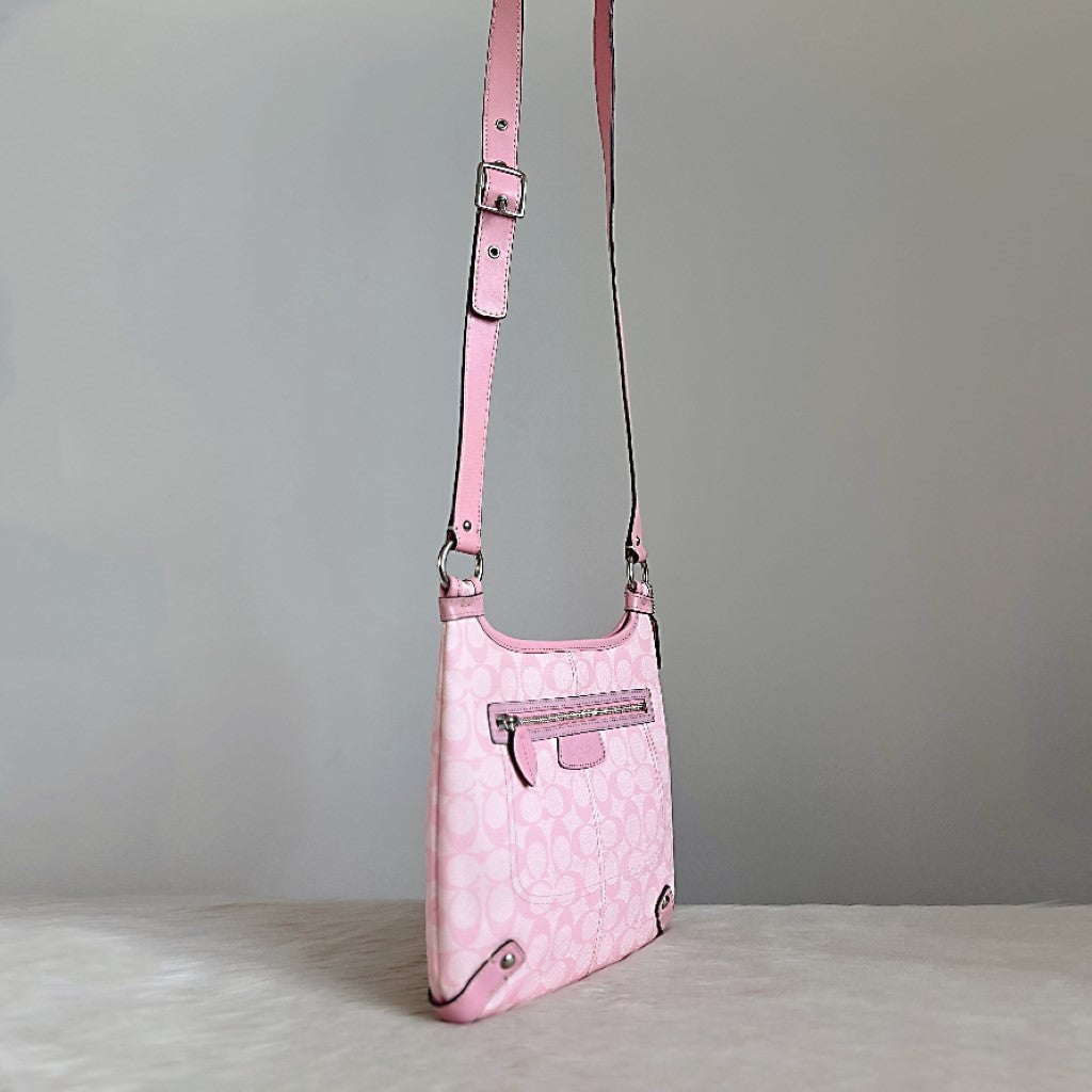 Coach Pink Leather Monogram Front Detail Crossbody Shoulder Bag