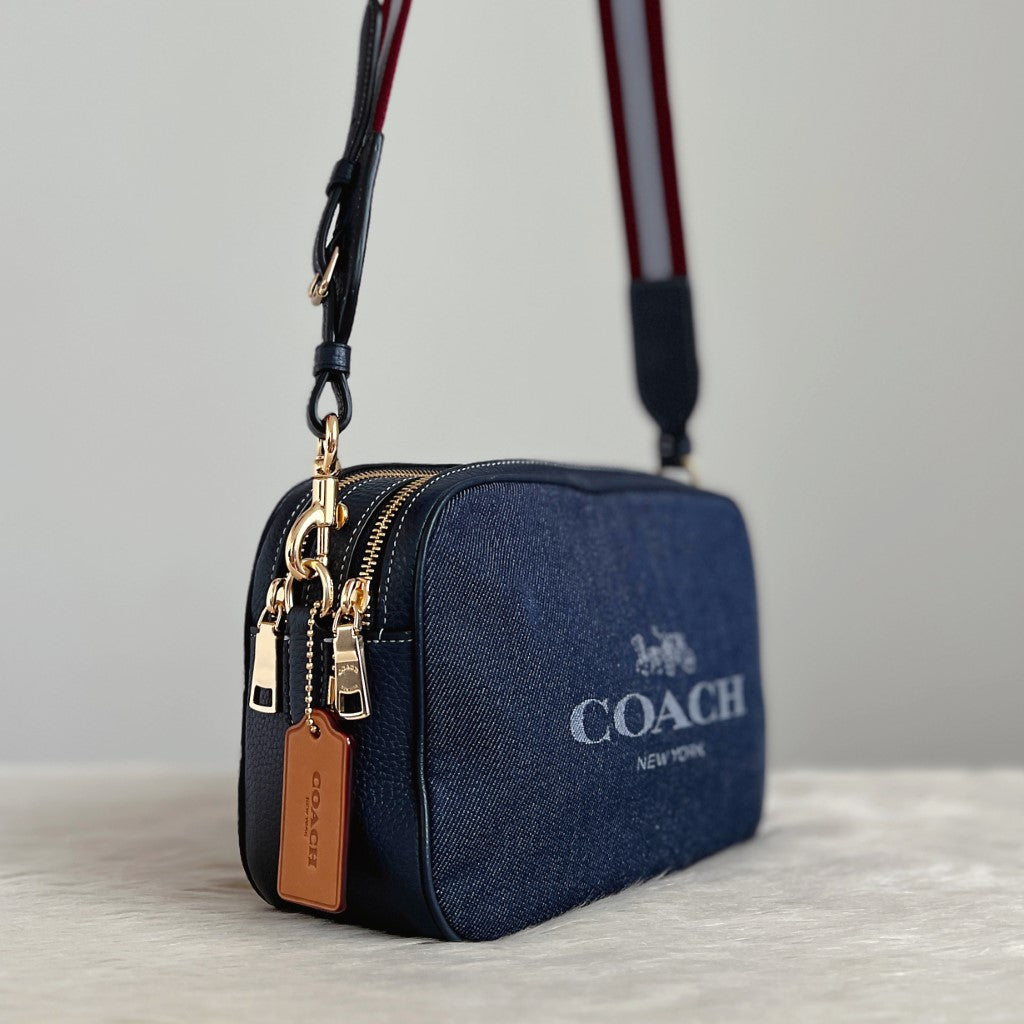 Coach Denim Leather Double Compartment Crossbody Shoulder Bag Excellent