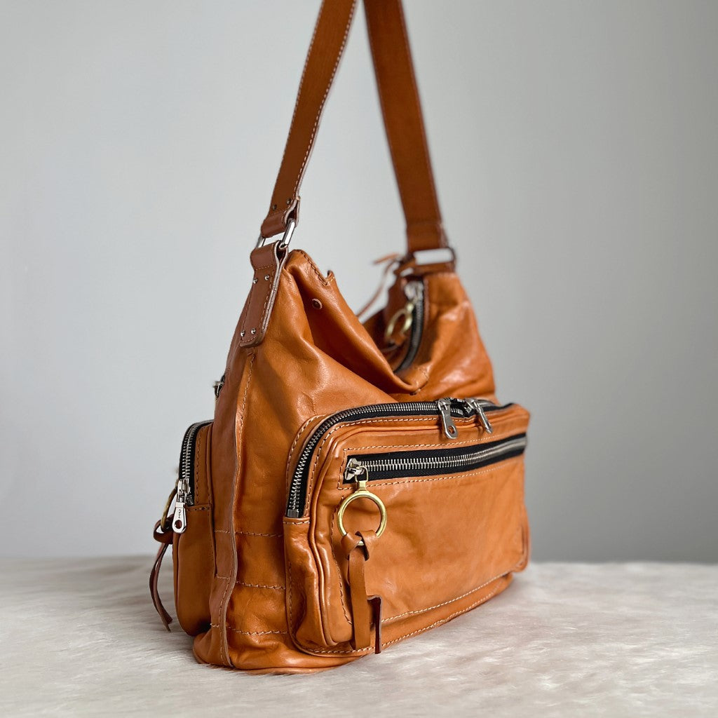 Chloe Caramel Leather Multi-pockets Shoulder Bag