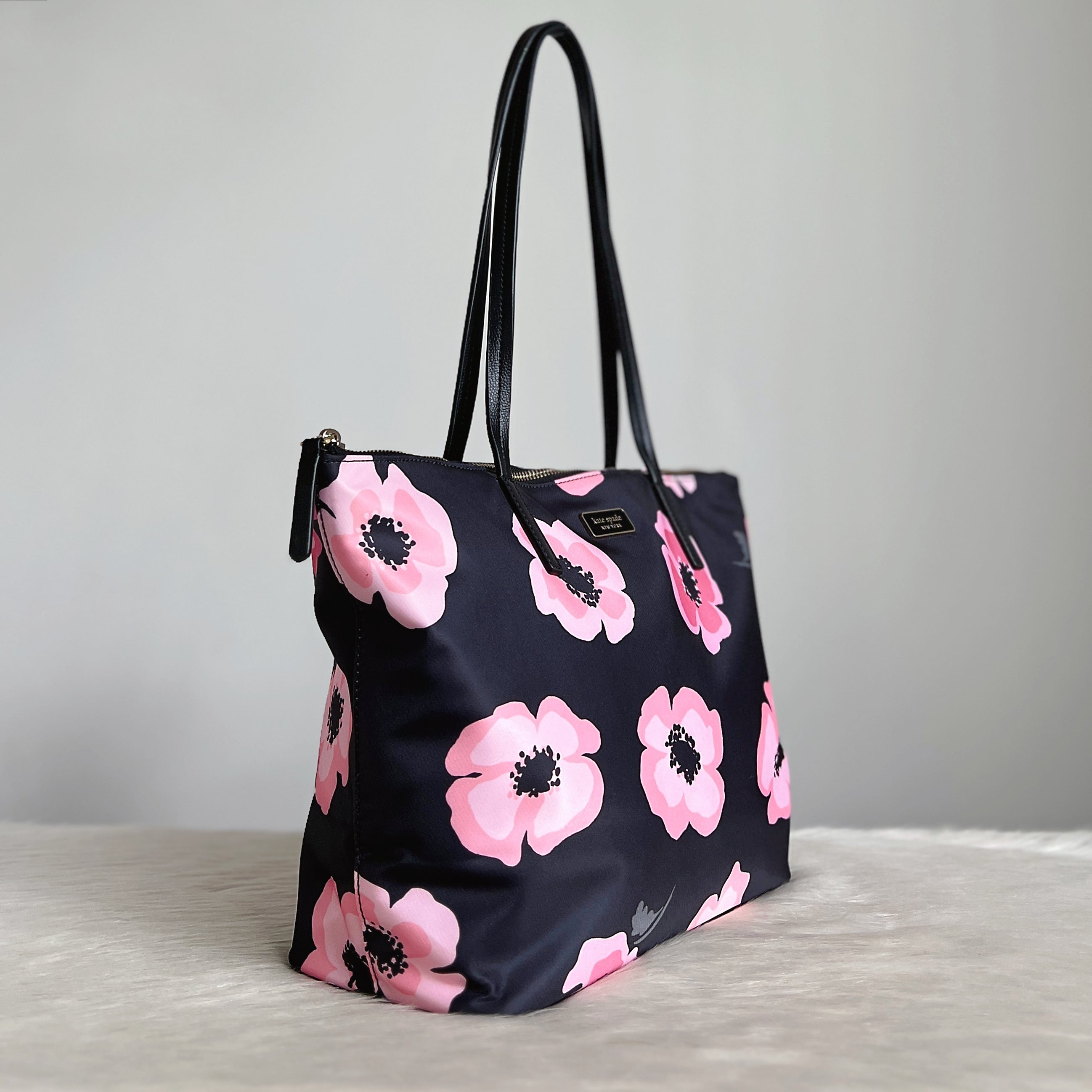 Kate Spade Black Leather Floral Pattern Shopper Shoulder Bag Excellent