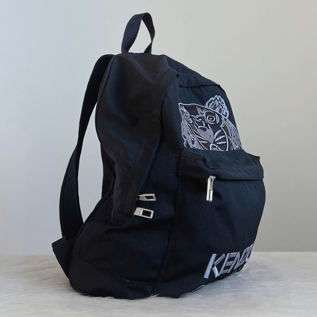 Kenzo Black Canvas Front Pattern Double Compartment Backpack Excellent