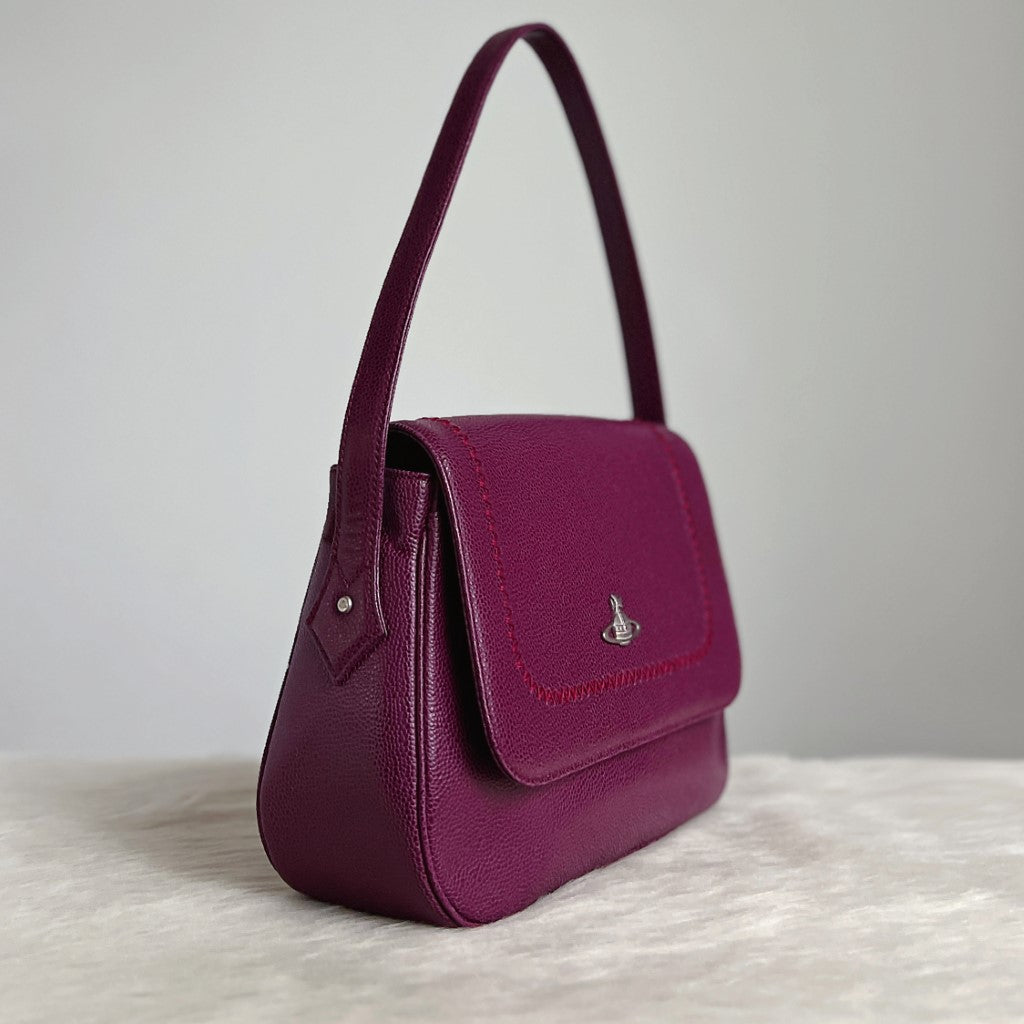 Vivienne Westwood Plum Leather Front Logo Shoulder Bag Excellent