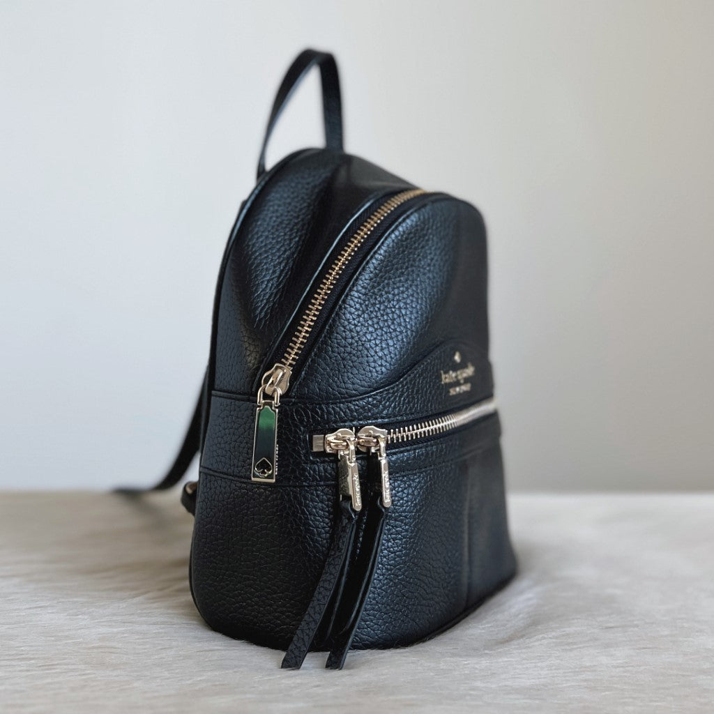 Kate Spade Black Leather Front Zip Pocket Detail 3 Way Mini Backpack Excellent