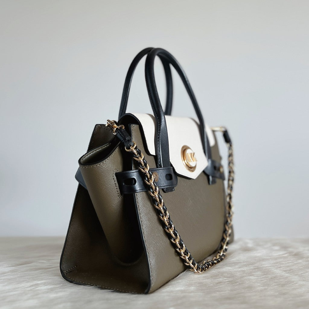 Michael Kors Tri-Tone Leather Front Logo Chain 2 Way Shoulder Bag Like New