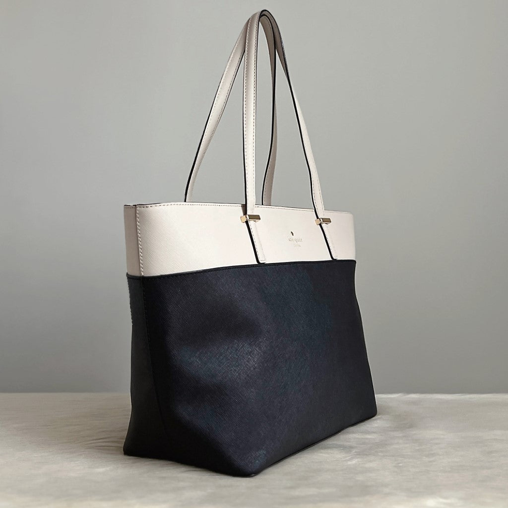 Kate Spade Two Tone Leather Front Logo Carryall Shoulder Bag Excellent