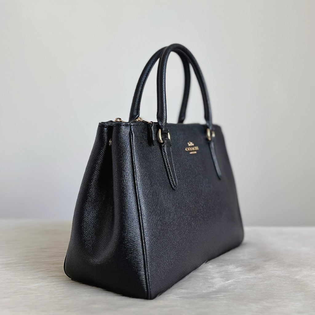 Coach Black Leather Triple Compartment 2 Way Shoulder Bag Excellent