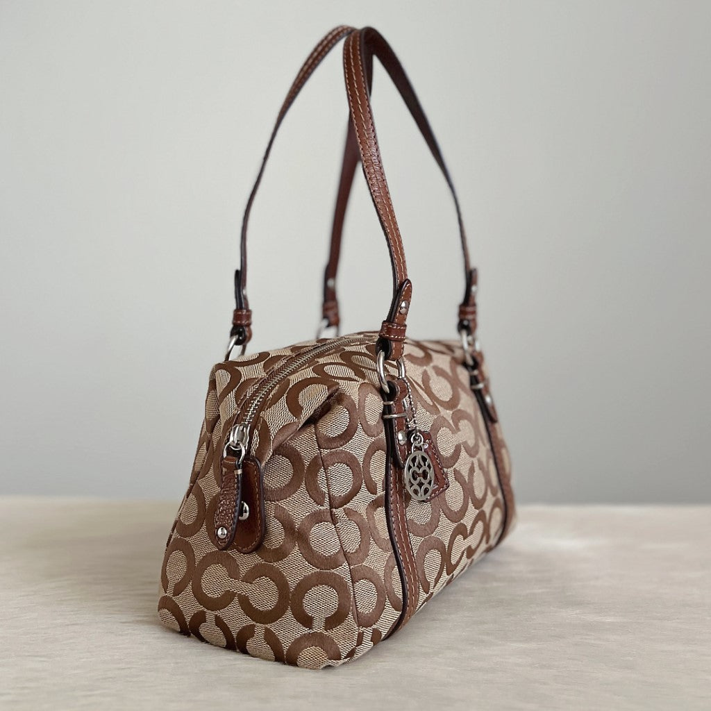 Coach Brown Leather Monogram Small Boston Shoulder Bag Excellent