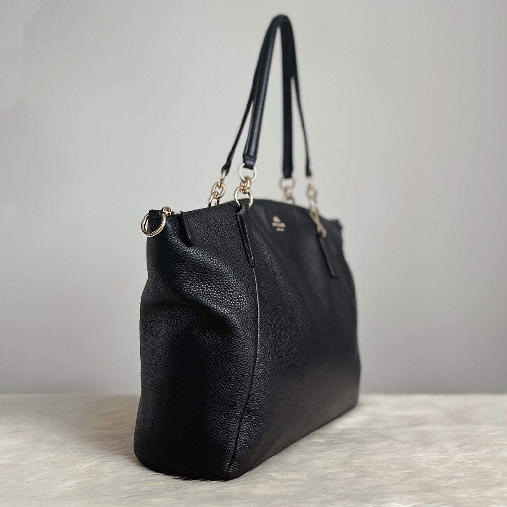 Coach Black Leather Chain Detail Carryall 2 Way Shoulder Bag Like New