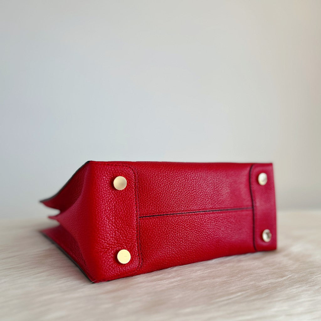 Michael Kors Red Leather Triple Compartment 2 Way Shoulder Bag Like New