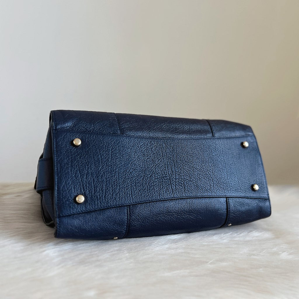 Coach Navy Leather Front Logo 2 Way Shoulder Bag Excellent