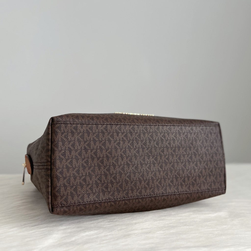 Michael Kors Caramel Leather Monogram Triple Compartment Shoulder Bag Like New