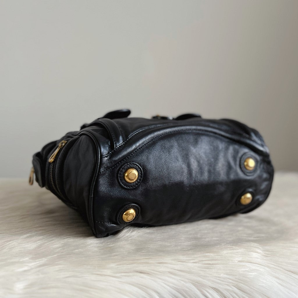 Marc Jacobs Black Leather Padlock Detail Triple Compartment Shoulder Bag Excellent