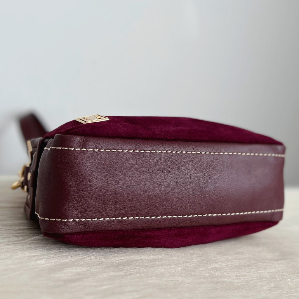 Marc Jacobs Burgundy Leather Suede Patchwork Camera Crossbody Shoulder Bag Excellent
