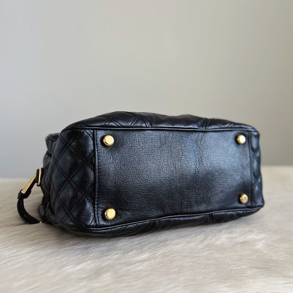 Marc Jacobs Black Leather Chain Detail Triple Compartment Shoulder Bag Excellent