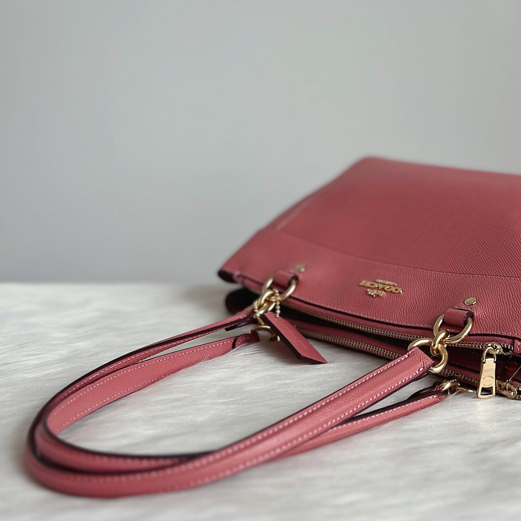 Coach Pink Leather Triple Compartment Career 2 Way Shoulder Bag Like New