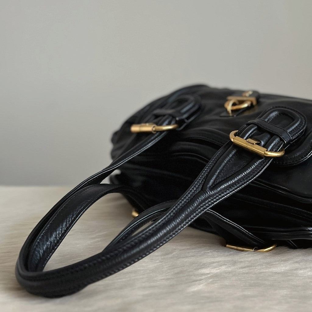 Marc Jacobs Black Leather Padlock Detail Triple Compartment Shoulder Bag Excellent