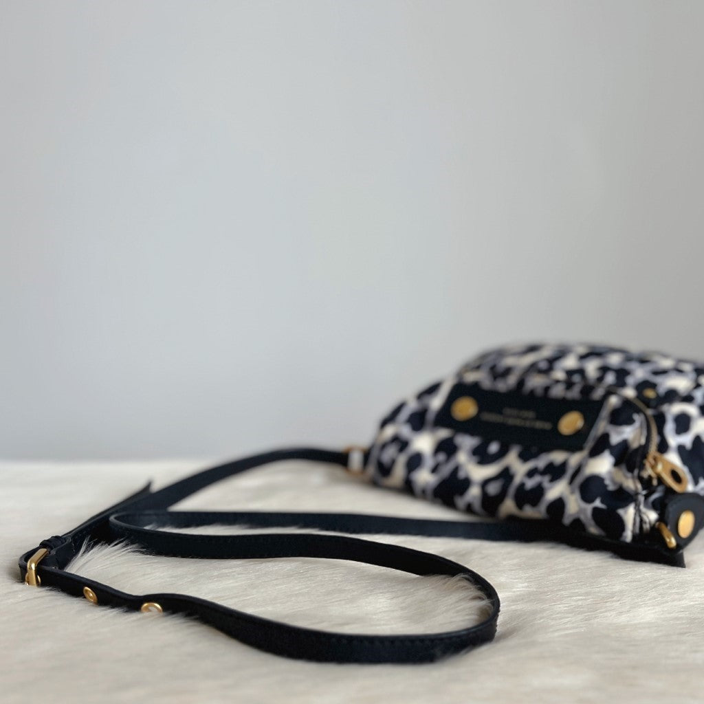 Marc Jacobs Black Leather Leopard Crossbody Shoulder Bag Excellent