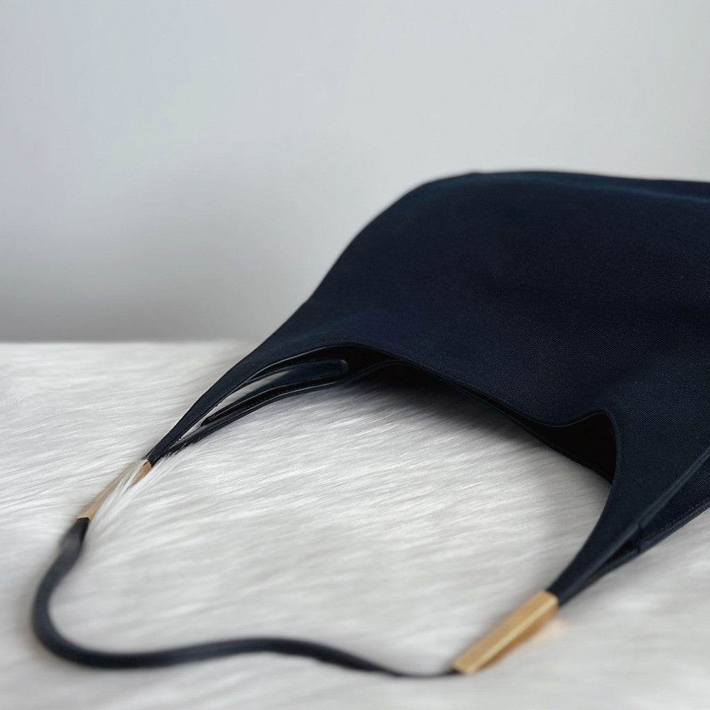 Gucci Dark Navy Canvas Gold Detail Shoulder Bag Excellent