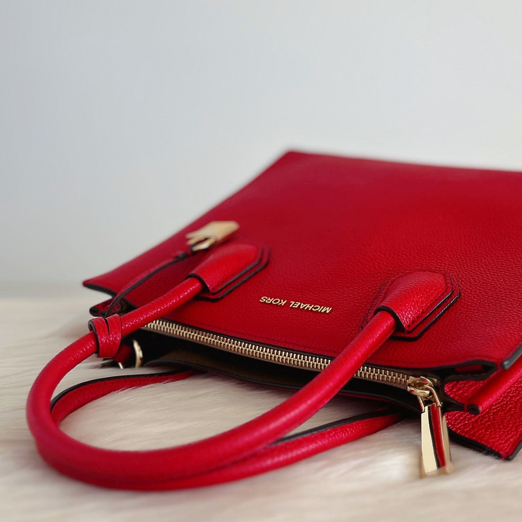 Michael Kors Red Leather Triple Compartment 2 Way Shoulder Bag Like New