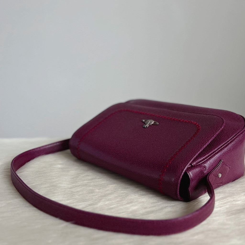 Vivienne Westwood Plum Leather Front Logo Shoulder Bag Excellent