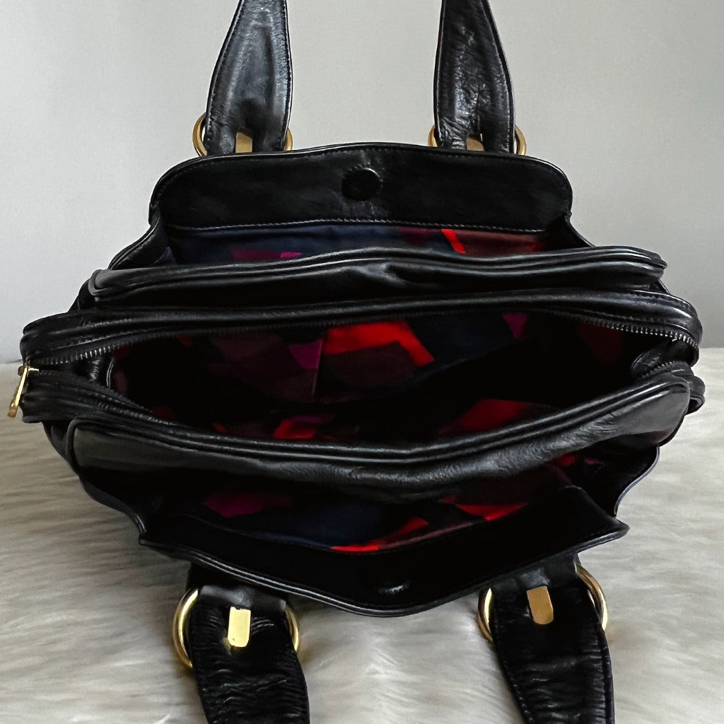 Marc Jacobs Black Leather Padlock Detail Triple Compartment Shoulder Bag Excellent