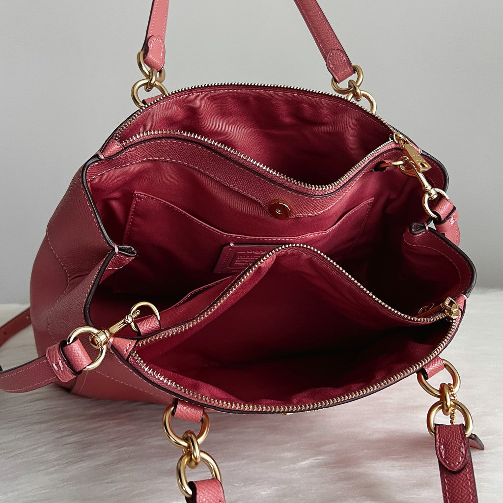 Coach Pink Leather Triple Compartment Career 2 Way Shoulder Bag Like New