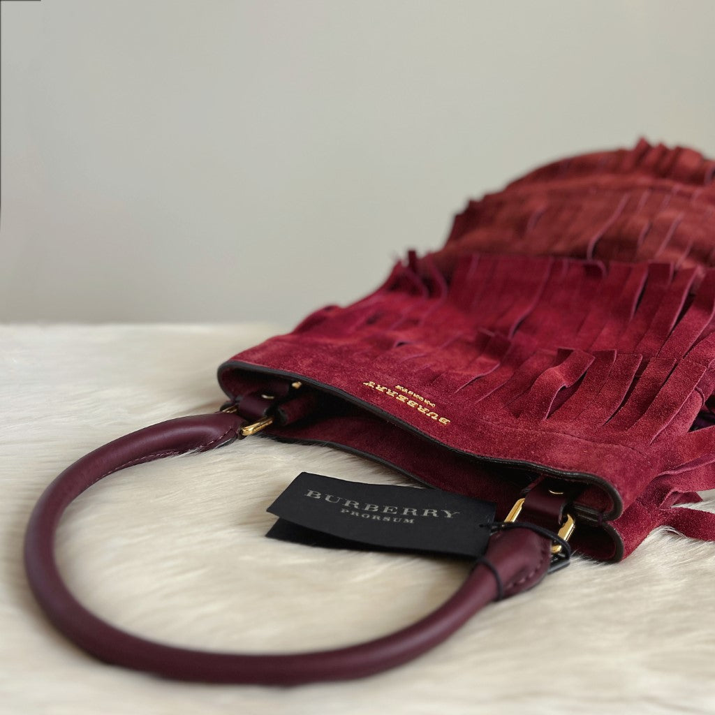 Burberry Tri-Tone Suede Fringe Bucket Shoulder Bag New with Tags