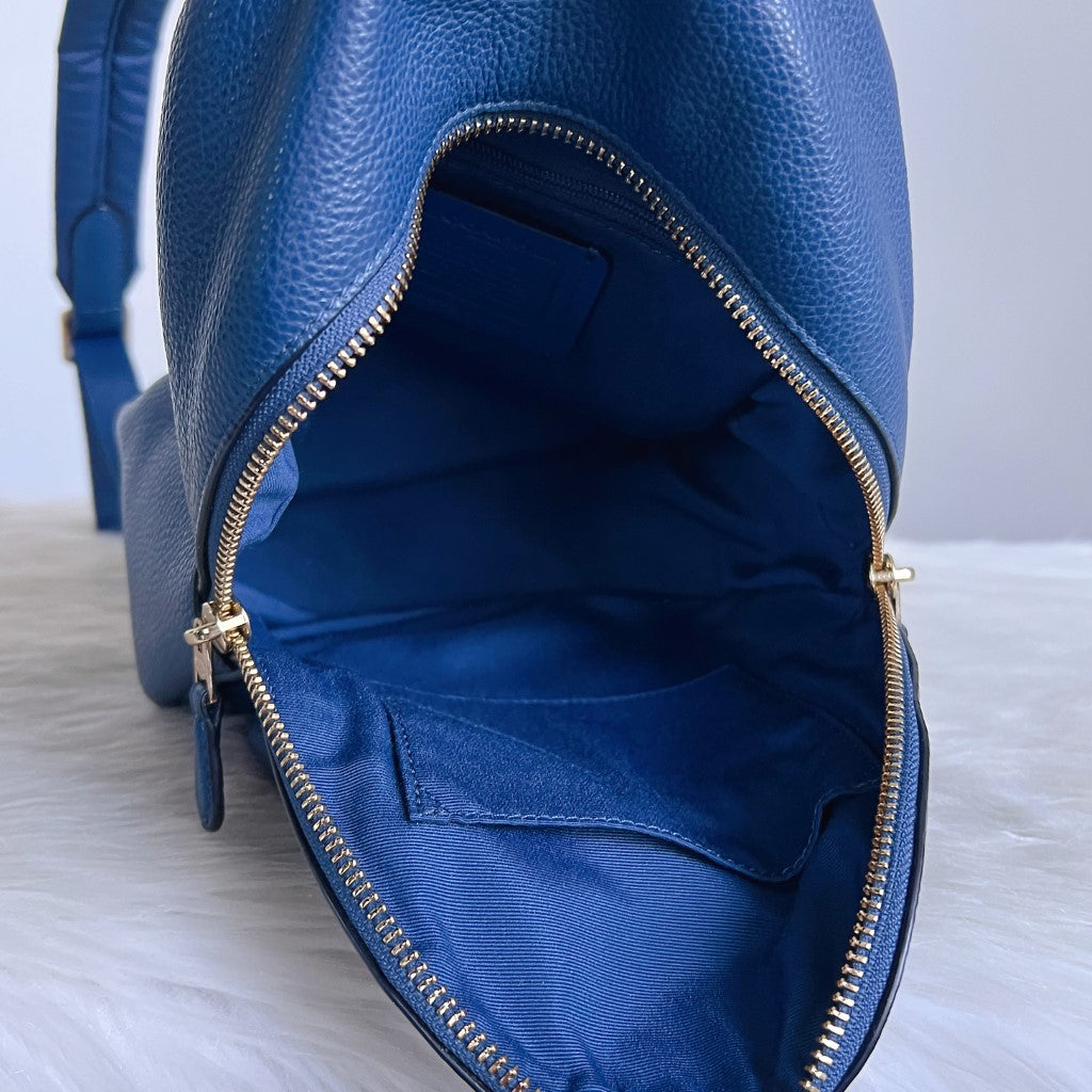 Coach Blue Leather Front Logo Drawstring Mini Backpack Excellent