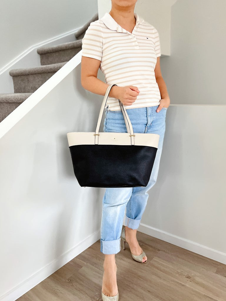 Kate Spade Two Tone Leather Front Logo Carryall Shoulder Bag Excellent