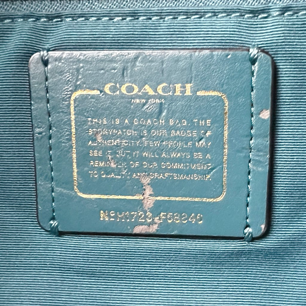 Coach Teal Leather Front Logo Carryall Shoulder Bag