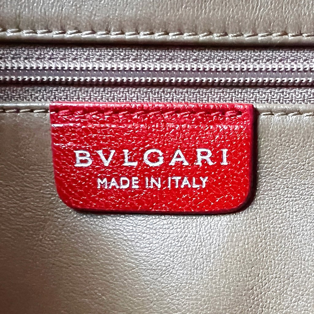 Bvlgari Red Leather Front Double Ring Detail Shoulder Bag