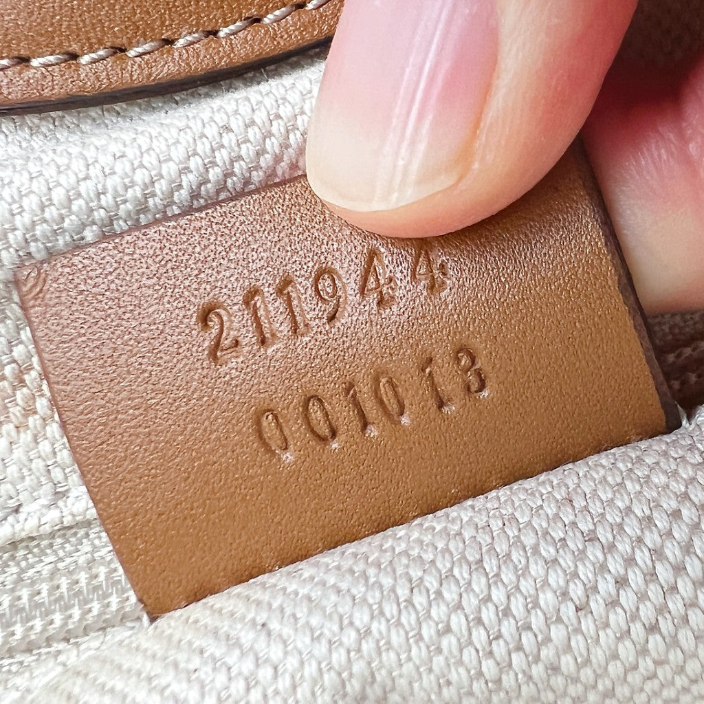 Gucci Signature Double G Caramel Leather Trim Shoulder Bag Excellent