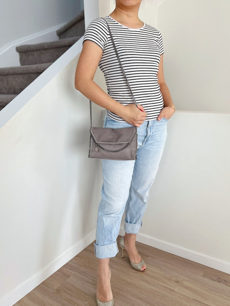 Stella Mccartney Grey Signature Flap Falabella Crossbody Shoulder Bag Excellent