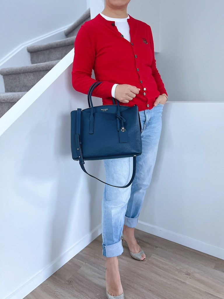 Kate Spade Navy Leather Triple Compartment 2 Way Shoulder Bag Like New