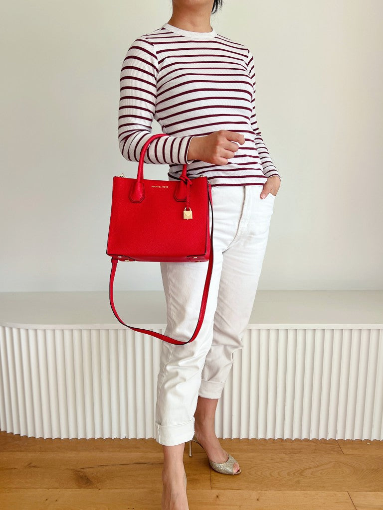 Michael Kors Red Leather Triple Compartment 2 Way Shoulder Bag Like New