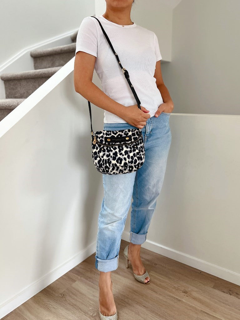 Marc Jacobs Black Leather Leopard Crossbody Shoulder Bag Excellent