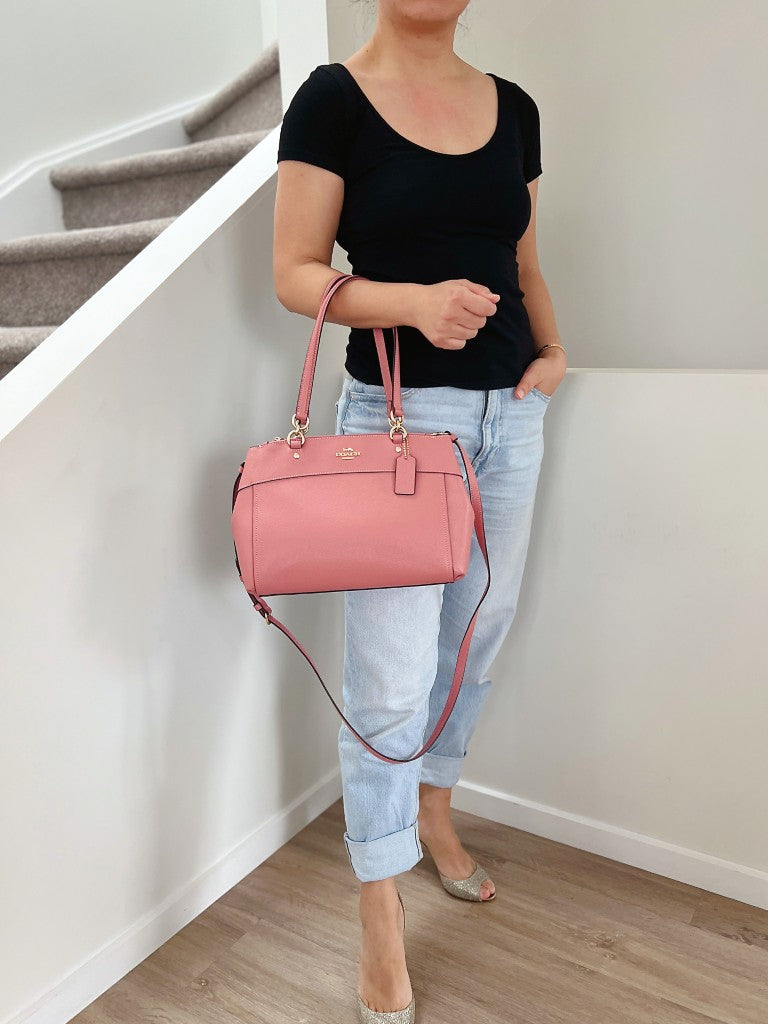 Coach Pink Leather Triple Compartment Career 2 Way Shoulder Bag Like New