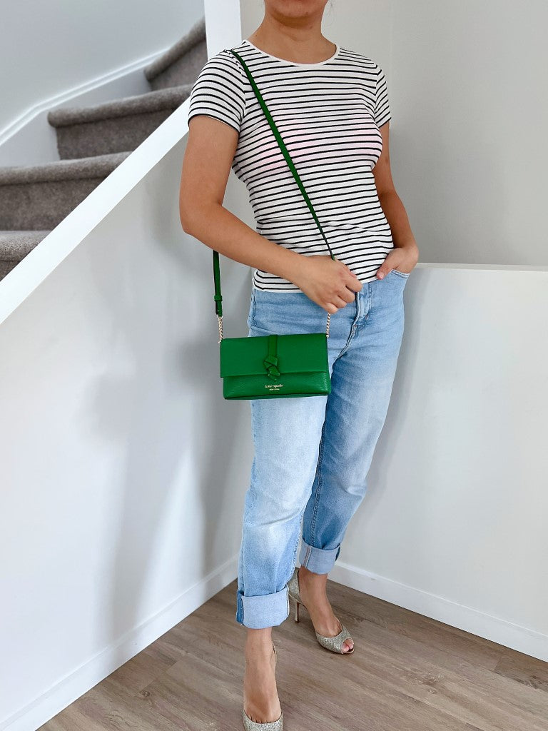 Kate Spade Green Leather Bow Detail Flap Crossbody Shoulder Bag Like New